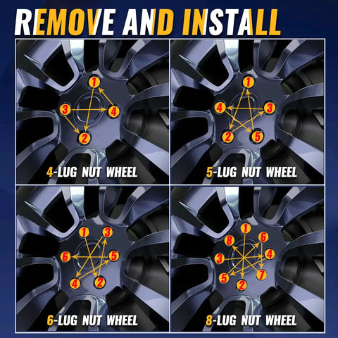Diagram of 4, 5, 6, 8-lug nut wheels for Set Of 20 12x1.5 Radius Ball Seat Lug Nuts With Washer Chrome Finish installation.