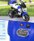 6V Kids Electric Three-Wheel Ride-On Motorcycle For Ages 3-8, blue plastic toy bike with USB music control panel