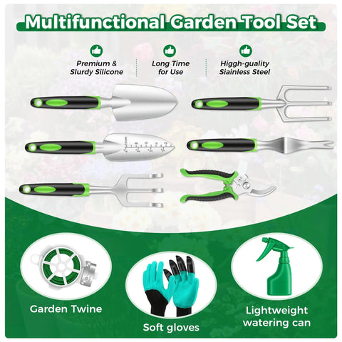 Heavy Duty Gardening Tools 10 Piece Set With Durable Stainless Steel Hand Tools Organizer Handbag Rust Proof Weeding Kit