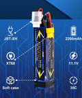 3S 11.1V 2200mAh LiPo Battery With XT60 Connector For RC Cars, Trucks, And Buggy, 35C High Discharge shown with features