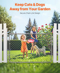 Woman and child with dog by adjustable chain link fence gate 72 by 48 inches rust resistant galvanized steel garden gate for farm