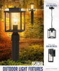 Sleek Outdoor Post Light Set 2 Pack With 1 Light Each Exterior Lantern On Pier Mount Base Black Finish Cylinder Glass