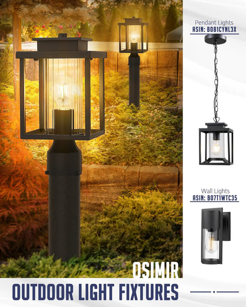 Sleek Outdoor Post Light Set 2 Pack With 1 Light Each Exterior Lantern On Pier Mount Base Black Finish Cylinder Glass