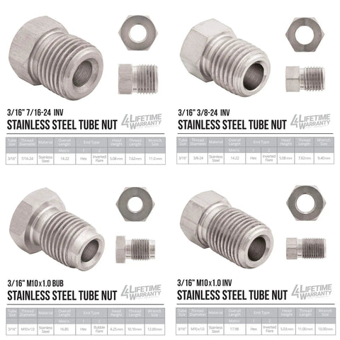 316L Stainless Steel Brake Line Kit 3/16 Inch By 25 Foot Marine Grade Tubing With 16 SAE Fittings For Cars And Trucks Rust Resistant High Pressure Up To 15,310 PSI Universal Fit fittings image