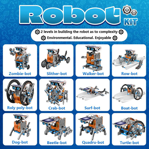 13-In-1 Solar Robot Kit For Kids Aged 8 To 12, STEM Building Toys For Boys And Girls, Land And Water Bots, Hands-On Robotics Projects, Fun Awesome Educational Science Kit For Christmas And Birthday Gifts; 13 robot models