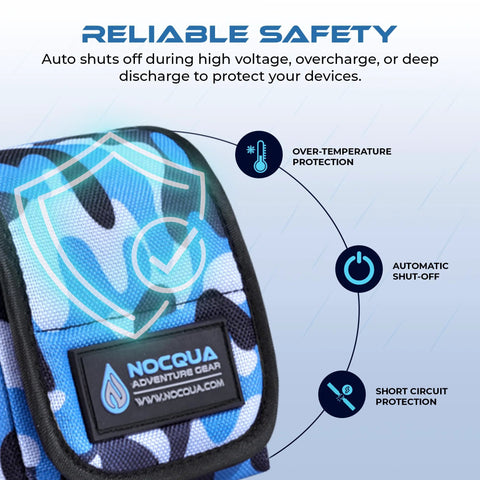 NOCQUA camouflage kayak battery pouch with 10Ah lithium kit for marine electronics