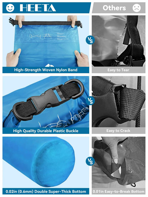Waterproof Dry Bag Roll-Top Backpack for Travel and Water Sports, Ultra Lightweight 5L with Phone Case, material comparison