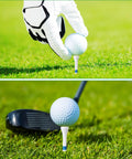 Bulk 1000 Wooden Golf Tees Three And One Quarter Inch Bamboo Tees White Blue Lines Set For Practice shown with golf balls and clubs
