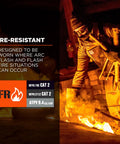 Person wearing Winter Balaclava for Cold Weather Fire Resistant FR Compliant Meets ASTM F1506 and NFPA 2112 Arc Rated CAT 2 9.4 Cal Per Sq Cm ATPV Thermal Protection Hinged Design for Versatile Wear and Warmth Worksite Ready in fire-resistant environment