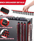 Six Piece Magnetic Socket Organizer And Screwdriver Organizer Set with Three Socket Rails for various drive sizes in use