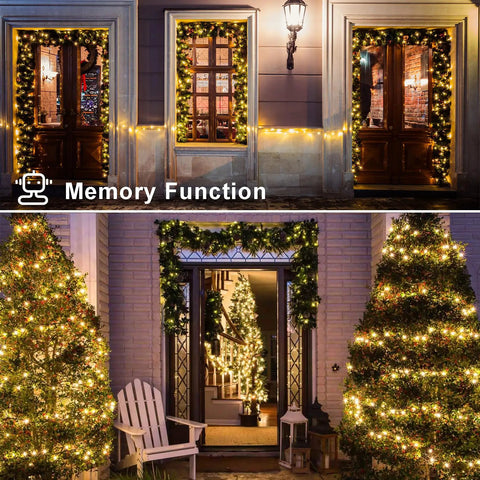 4 Pack Battery Operated Outdoor Christmas String Lights With 50 Warm White LEDs On 16.5 Feet Of Dark Green Cable Auto Timer