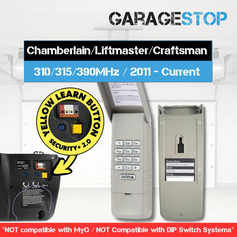 877LM Compatible Keypad For LiftMaster Chamberlain Craftsman Wireless Garage Door Openers 2011 To Present Security Two Point Zero Yellow Learn Button Plug And Play Install Replacement Pad