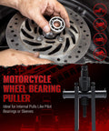 Motorcycle Wheel Bearing Puller Set For Blind Hole Removal 8 To 25 Mm Inner Bearings held by hand over wheel hub