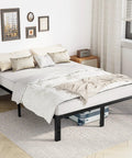 Full Size Metal Platform Bed Frame With Underbed Storage, Legit Heavy Duty Reinforced Steel Mattress Foundation, clean design with linens.