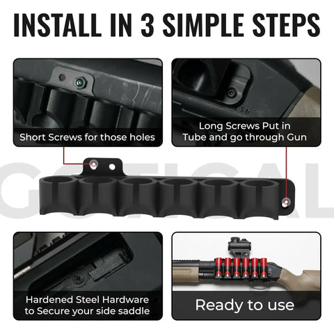 Receiver Mounted Side Saddle Shotgun Shell Carrier For Mossberg 500 590 Shockwave Maverick 88 Holds Up To Six 12 Gauge Shells install steps