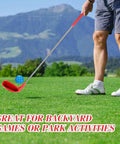 Person using Left Hand 36 Inch Plastic Golf Chipping Club Set With Oversized Head For Home Backyard Bucket Game, grass background