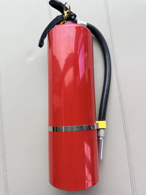 Four Pack Five Lb Abc Dry Chemical Fire Extinguisher Set Featuring No Fuss Quick Release Pin crafted with a red steel body.