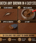 No Sweat Brown Leather And Vinyl Repair Kit Blends Dark Light Tan Chocolate Colors For Couch Sofa Chair Car Seat And Boots Effortless Invisible Diy Patch Fix Up Today steps to repair leather and vinyl.