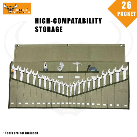 Beefy Heavy Duty Wrench Roll Organizer Pouch 26 Pocket Tool Roll For Metric And SAE Wrenches Cotton Canvas Portable Roll Up Case