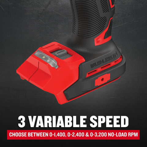 Close-up of V20 Brushless RP Cordless Quarter Inch Impact Driver Tool Only With 1800 Inch Pounds Torque showing variable speed settings
