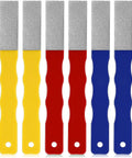 Six Pcs Diamond Sharpening Hones Set With Color Coded Diamond Stones for Hunting and Outdoor Use, yellow, red, blue handles