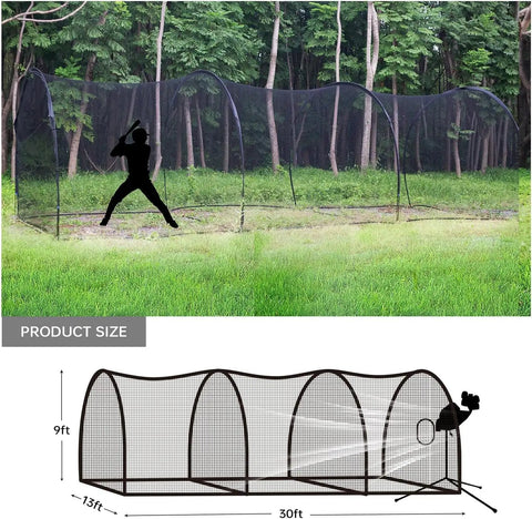 30 Ft Baseball Batting Cage With Frame For Backyard Training 30 Ft Long 13 Ft Wide 9 Ft High Net Includes Fiberglass Poles