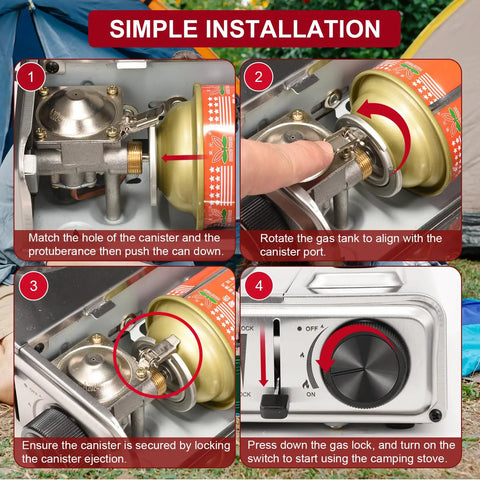 Step-by-step guide for using Portable Butane Camping Stove With Carrying Case, 10,500 BTU High-Output Single Burner With Auto Ignition