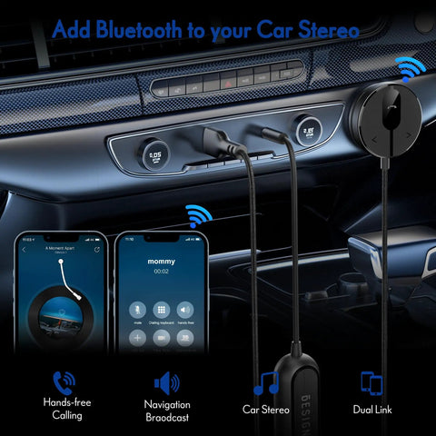 Bluetooth Car Kit With Wireless Aux Receiver For Hands Free Calling And Music Streaming Ground Loop Noise Filter Upgraded To Version 5.3