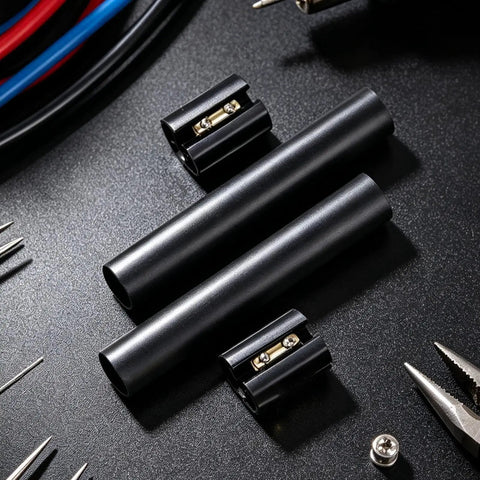 Ultimate Underground Electrical Wire Splice Kit Featuring Two Heavy Duty Heat Shrink Tubes For Robust Direct Burial Seals That Keep Water And Debris Out While Providing Reliable Solid Connections For A Super Smooth Mounting Job., black heat shrink wire splice kit with two connectors and tubes