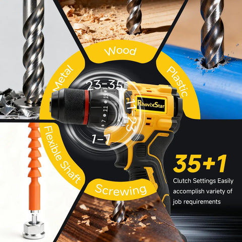 Cordless 20V Drill Kit With 2 Speed Settings, 30 Nm Torque, Three Eighths Inch Keyless Chuck, Dual 3Ah Batteries in use on materials