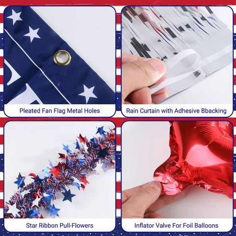 Patriotic Golf Cart Decorations Kit For 4th Of July And 250th Anniversary Includes fan flag, fringe banner, star ribbon, balloon valve