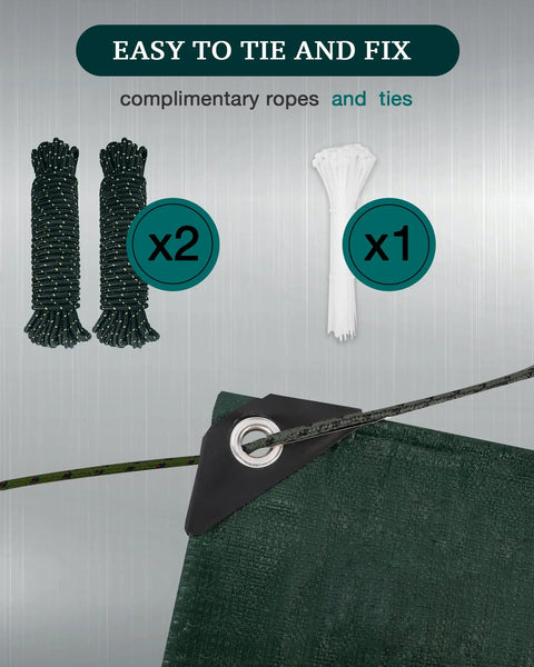 Beefy Heavy Duty Tarps 16mil Waterproof Poly Tarpaulin With Durable Grommets UV Resistant For Canopy Roof Tent Boat Patio RV Pool Camping Gear And Outdoor Shelter 16x20 Green with ropes and ties