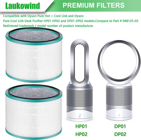 2 Pack Replacement Air Purifier Filters For HP01 HP02 DP01 Desk Purifiers Compatible With Part 968125-03, shown with purifiers