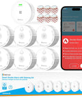 Smart Wireless Interconnected Smoke Detectors 6 Pack With Central Gateway Hub UL 217 Certified Home Security System with app notifications.