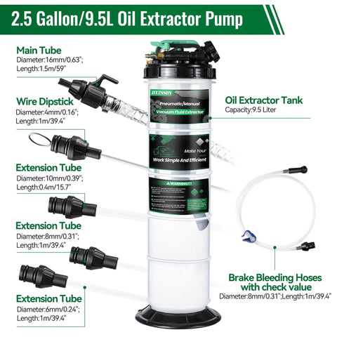 9.5 L Oil Extractor Pump All In One Kit For Cars And Boats Pneumatic And Manual Fluid Change Extractor With Main Hose