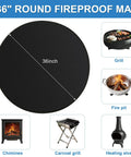 36 Inch Double Sided Fireproof Fire Pit Mat for Bonfire - Heavy Duty Heat Resistant Deck Protector shown with grills and fireplaces