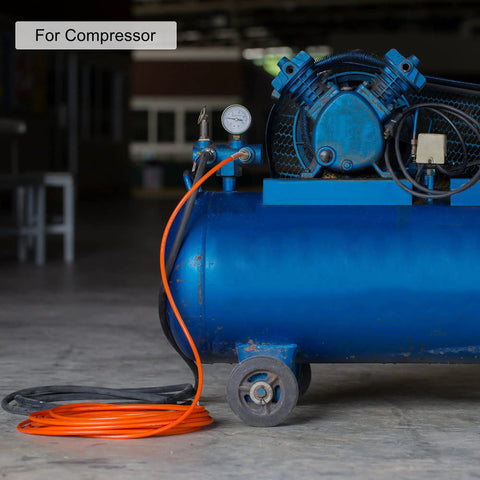 Bright Orange Polyurethane Pneumatic Air Hose 5mm ID 8mm OD 7.7m Long connected to compressor