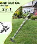 2-In-1 Weed Puller And Rake Tool For Weeding Dandelions And Grass, Back-Saving Handy Hand Tiller And Uprooter with garden view