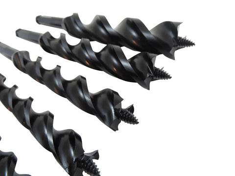 Six Piece Wood Auger Bit Set With Diameters Three Eighth One Half Five Eighth Three Quarter Seven Eighth And One Inch Seven And A Half Inch Long Tri Cut Ultra Smooth Design With Three Cutting Edges And Three Flutes PTFE Coated For Easy Drilling