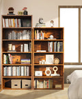 6 Tier Bookcase With Open Shelves 63 Inch Tall Rustic Brown Open Bookshelf For Living Room display filled with books and decor items