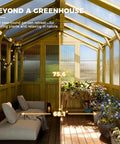 Interior view of Sturdy 6x8 Ft Wood Greenhouse Kit Outdoor Heavy Duty Walk In Polycarbonate Backyard Garden Greenhouse.