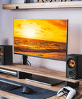 Desktop setup with Active Bookshelf Speakers, 50W Bluetooth Home Studio Monitors With 3 Inch Woofer And 1 Inch Silk Dome Tweeter