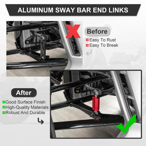 Heavy Duty Aluminum Sway Bar End Links Upgrade Kit For Ryker 600 900 Rally 2019 2025 And Sport 2022 2025 With Red Rod End Dual Bearings, installed on suspension