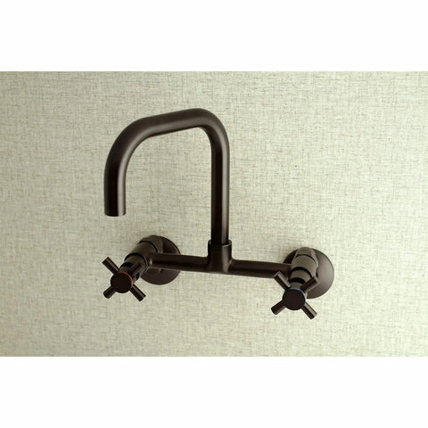 Oil Rubbed Bronze 8-Inch Adjustable Center Wall Mount Kitchen Faucet, Solid Brass, Drip-Free Ceramic Disc, 1.8 GPM Flow