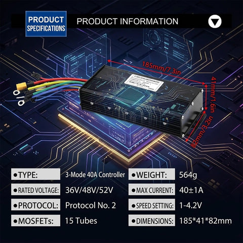 Beefy Ebike Controller 36V 48V 52V 1500W 2000W Sine Wave With Aluminum Housing on circuit board design background