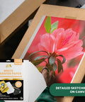Graphite Transfer Paper Set For Artists And DIYers, 20 White Sheets, Wax Free And Erasable, displayed with floral artwork on canvas