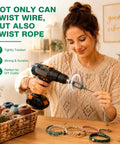 Woman using Super Heavy Duty Electric Drill Wire Twister Attachment For Fencing And Rebar Tying, twisting rope for crafts.
