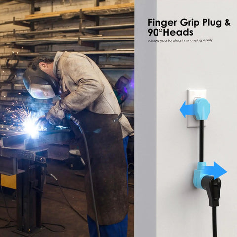 Welder using Heavy Duty 50 Amp Welder Adapter Cord 14-50P Male to 6-50R Female, with right angle plug, in workshop