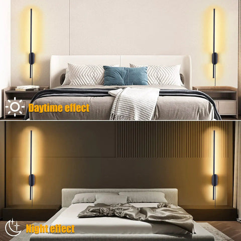 Set Of Two Black Matte Plug In Wall Sconces With Cord Switch LED Linear Wall Lights Sleek Slim Design Dimmable Three Color Temperature Indoor Outdoor Use Modern Home Lighting For Living Room Hallway