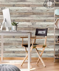 Office with Wood Peel And Stick Wallpaper With Faux Distressed Plank Look Self Adhesive Vinyl Film for wall decor